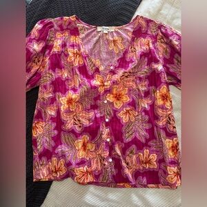 Loft Floral V-Neck Button-Up Blouse